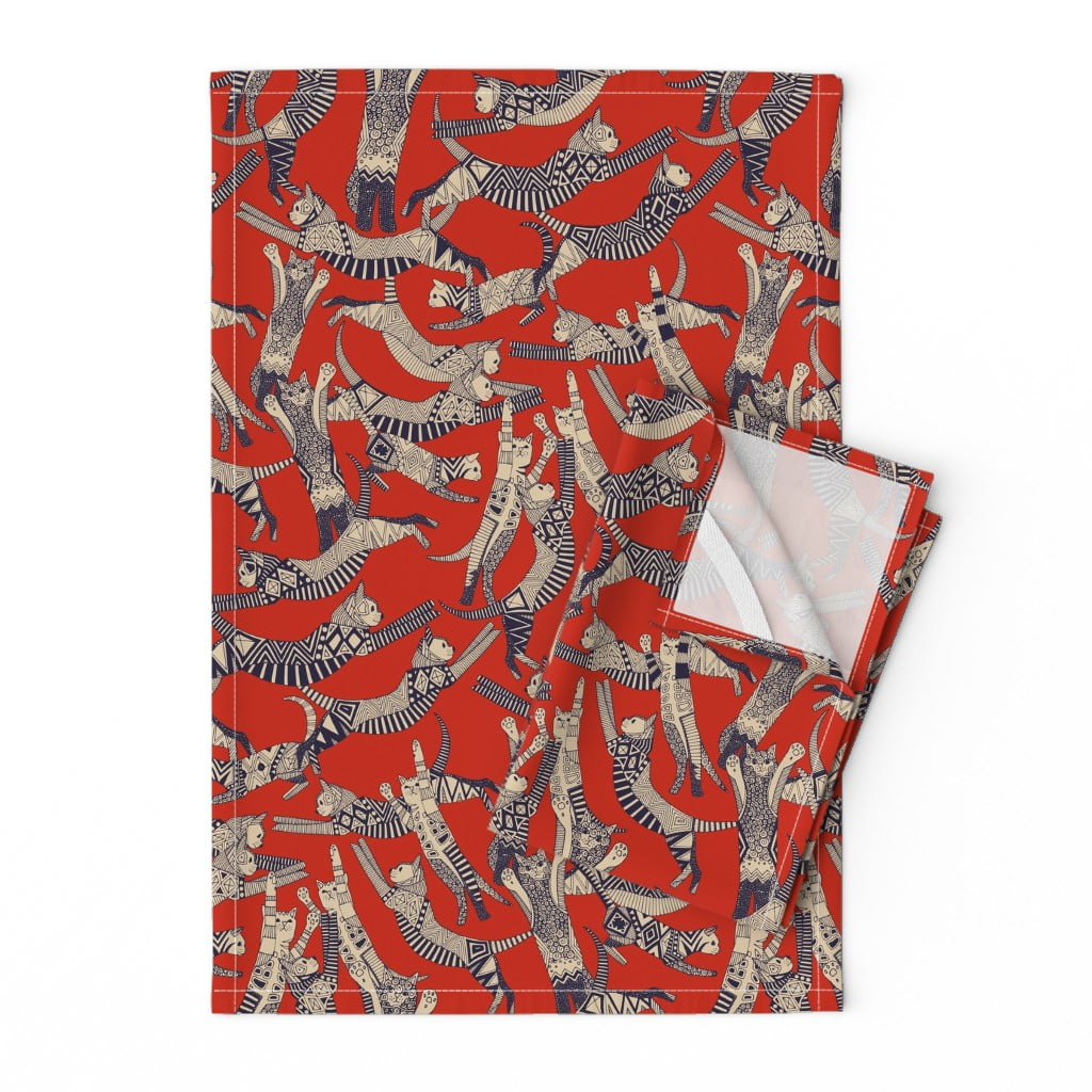 Retro Cat Red Modern Cats Cotton Dinner Napkins by Roostery Set of 2 