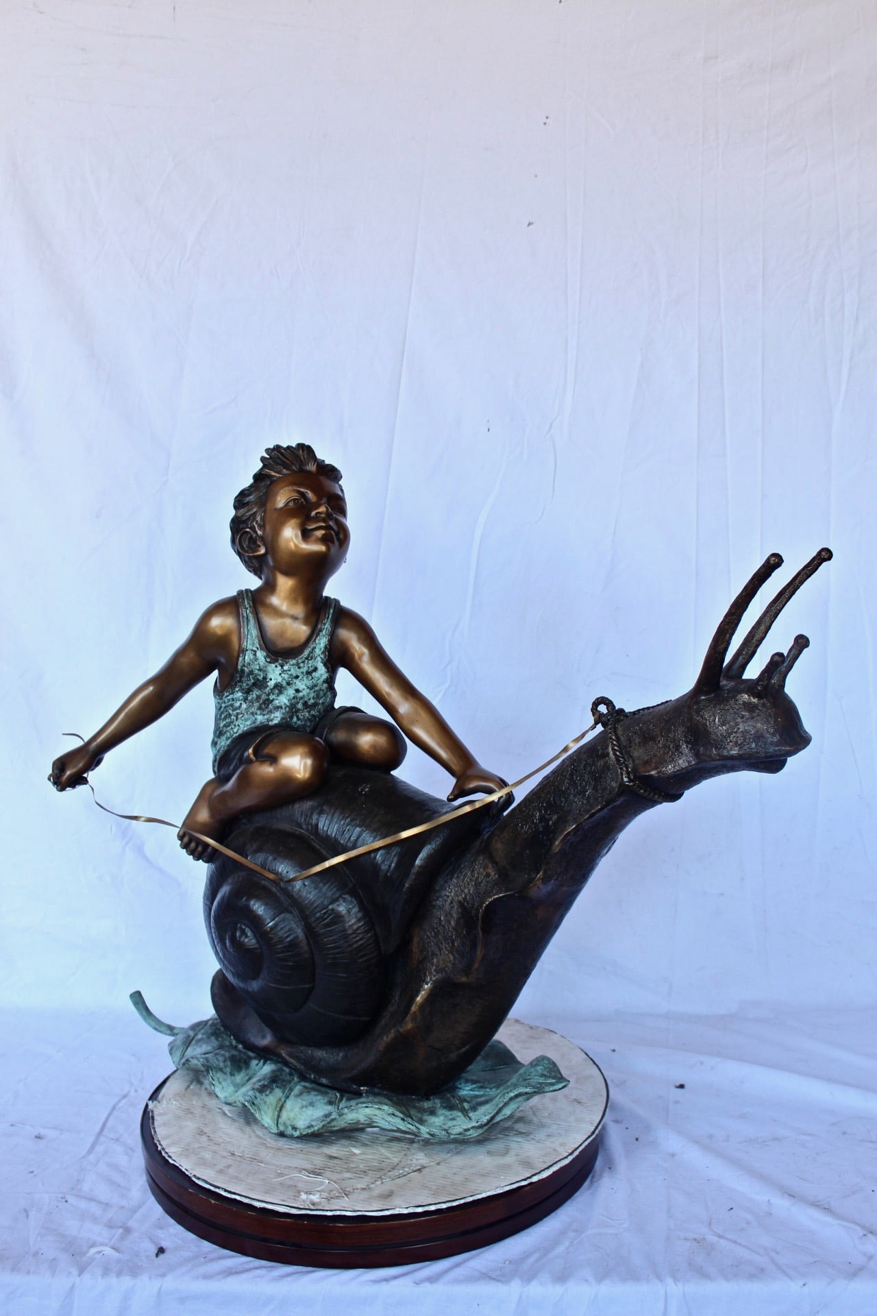 Nifao Happy Boy Riding Snail Outdoor Fountain Statue, Bronze Garden Water Feature Sculpture for Patio & Yard – Outdoor Garden Decor Sculpture, 42"L x 14"W x 34"H