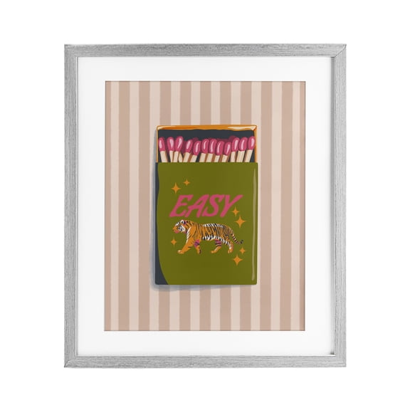 Stupell Industries Glam Easy Tiger Retro Matches Gray Framed Print Under Glass, 13 x 16, by Elyse Anastacia
