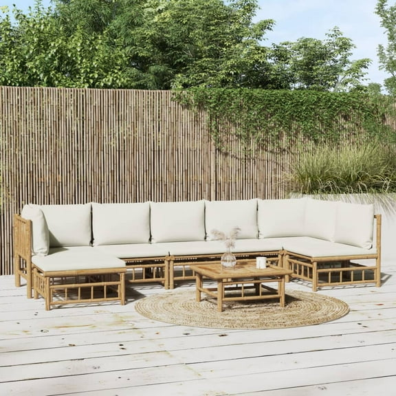 vidaXL 8 Piece Patio Lounge Set with Cream White Cushions Bamboo