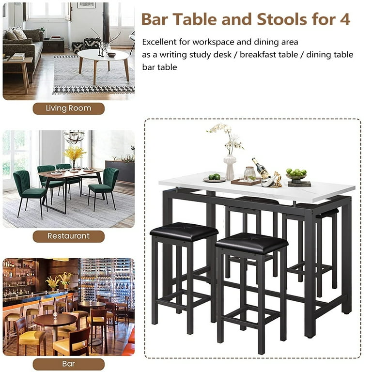 Counter Height Table Set of 5, Breakfast Bar Table and Stool Set