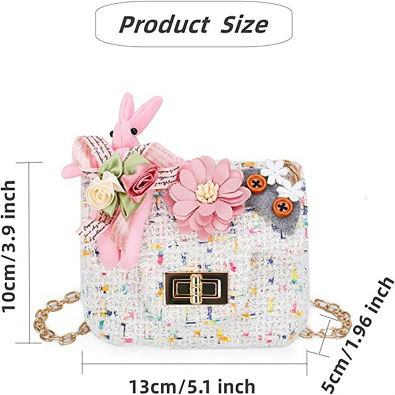 Laidan Little Girls Handbag Rabbit Shoulder Bag Coin Purse Kids Flower Shoulder Bag Mini Flip Bag Kids Shoulder Bags for Girls Kids Toddler Age 2-5