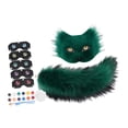 thumbnail image 3 of Conjunto con máscara y cola de zorro artificial, accesorio de cosplay para festival, carnaval, Verde, 3 of 8
