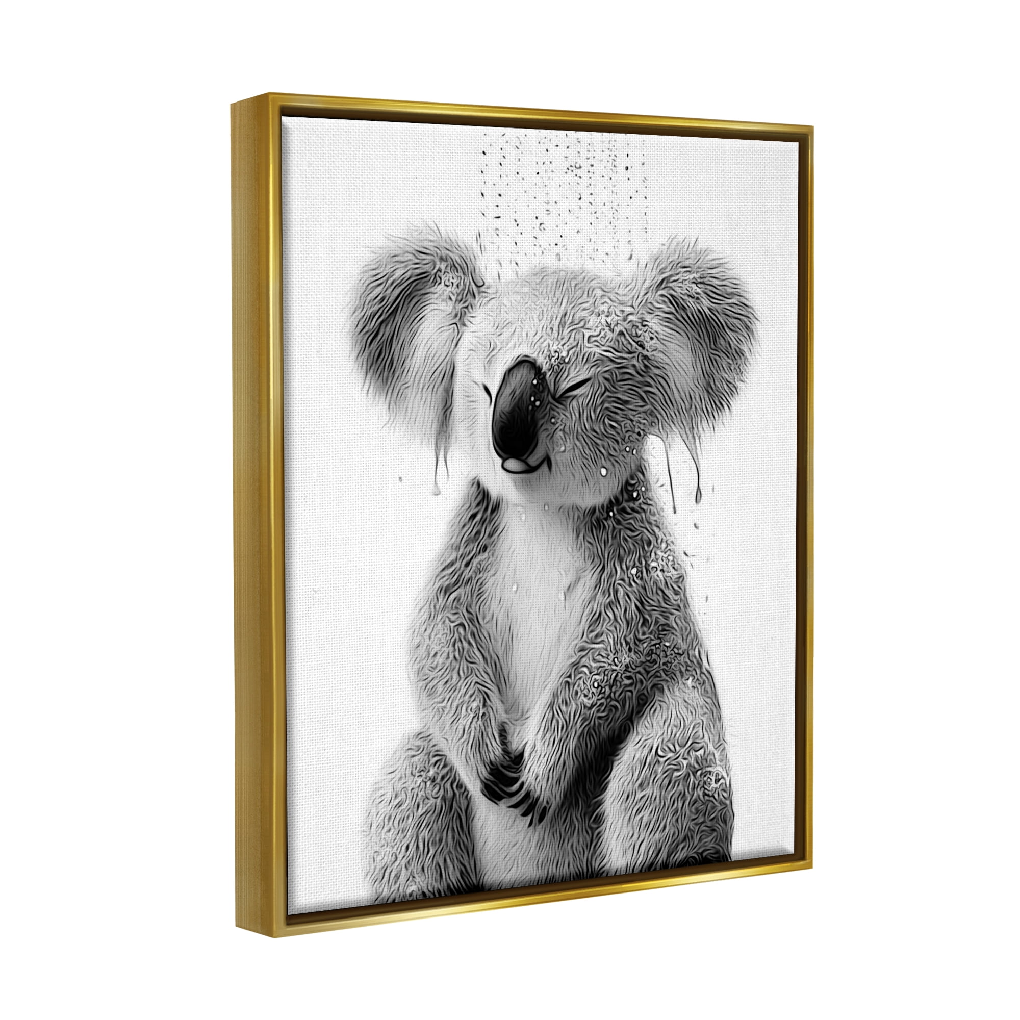Stupell Industries Koala Bathroom Splash Animals & Insects Painting Gold Floater Framed Canvas Art Print Wall Art, 25 x 31