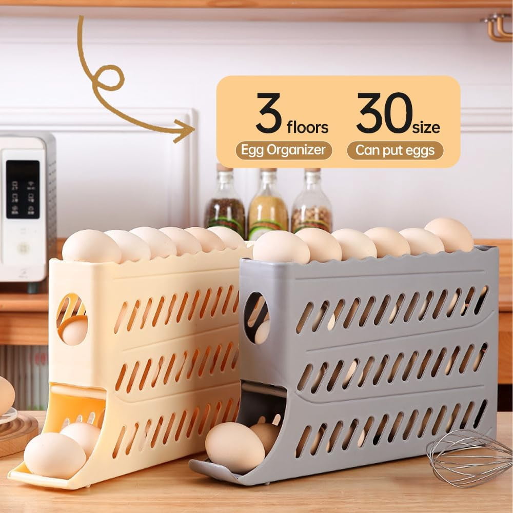 2026 New Egg Holder for Fridge, Automatic Rolling Egg Dispenser Organizer, Space Saving Egg Storage Box for Refrigerator, Holds Up to 30 Eggs Easy Access Egg Dispenser for Kitchen