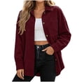 thumbnail image 7 of Women's Corduroy Cardigan Solid Collar Button Front Dual Patch Pockets Thick Vertical Stripe Oversized Workwear Shirt Coat, Jackets for Women Trendy Wine XXL, 7 of 7