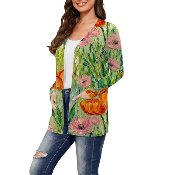 Kaondbfi Cardigan for Women, Lightweight Casual Printed Open Front Coat Floral Long Shrug Bolero Women's Winter Coat