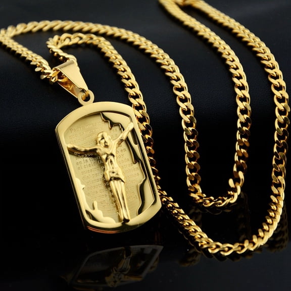 New 14K Yellow Gold Crucifix Image Men\'s Pendant Christ Miami Cuban Religious Necklace for Daily Wear Fashion Jewelry Accessories