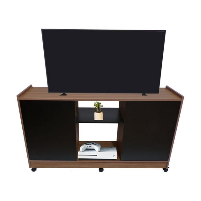 Mueble Credenza para TV con Ruedas Minimalista (Nogal Neo/Negro Mate) DECOMOBIL CREDENZA DECOMOBIL