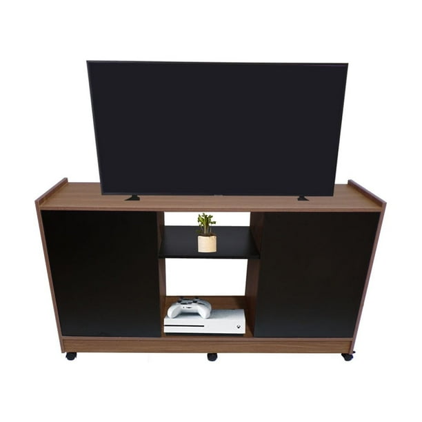Mueble Credenza para TV con Ruedas Minimalista (Nogal Neo/Negro Mate) DECOMOBIL CREDENZA DECOMOBIL