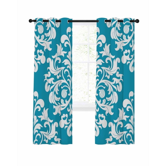 Baroque Blue Blackout Curtains, Light Blocking Print Window Curtains, Vintage Damask Classic Floral Thermal Insulated Window Drapes for Living Room Kitchen Cafe 2 Panels, 104"W x 52"L