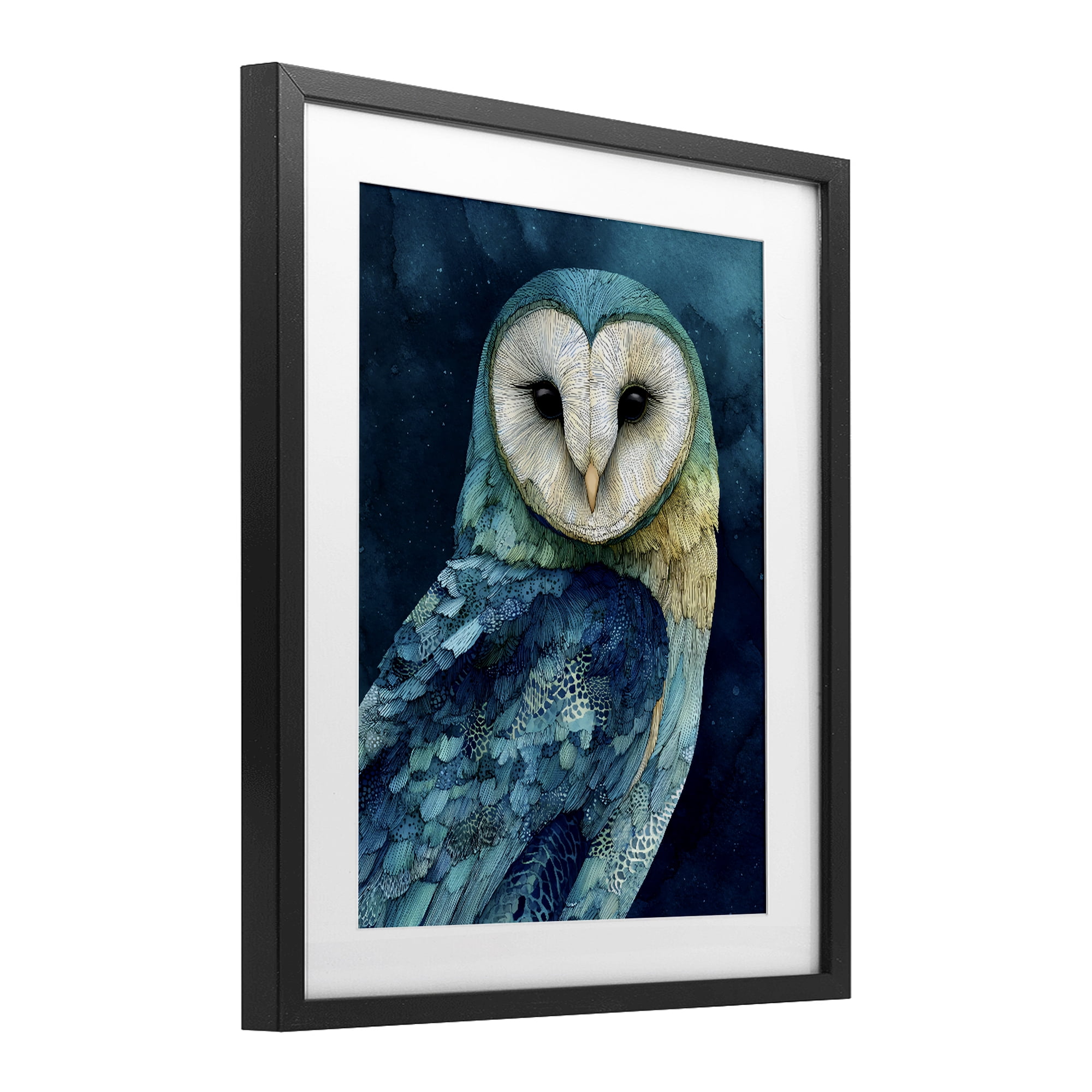 Stupell Industries Cerulean Blue Owl Black Framed Print Under Glass, design by Franklyn Gregory