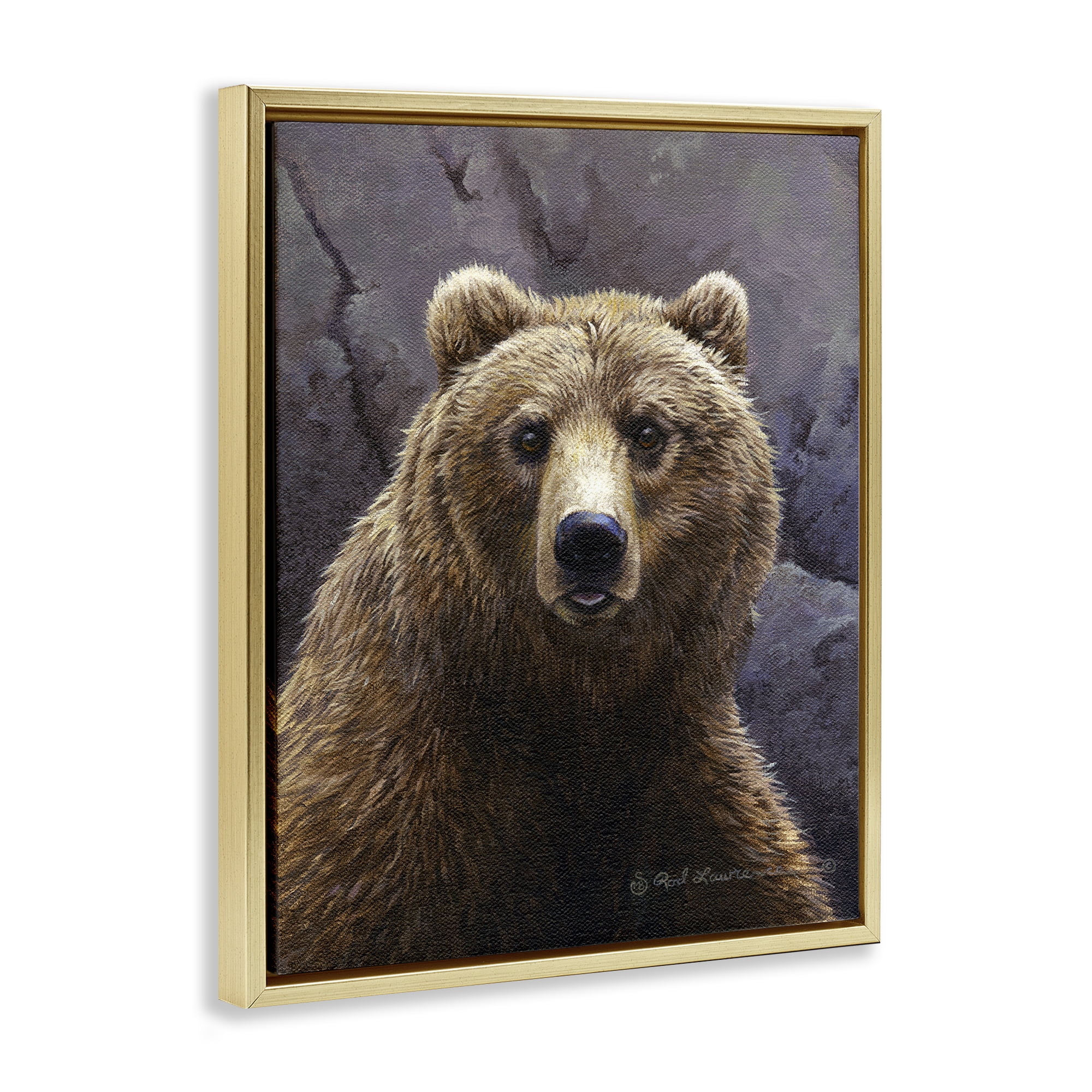 Stupell Industries Surprised Bear Portrait Animals Painting Gold Floater Framed Canvas Art Print Wall Art, 25 x 31