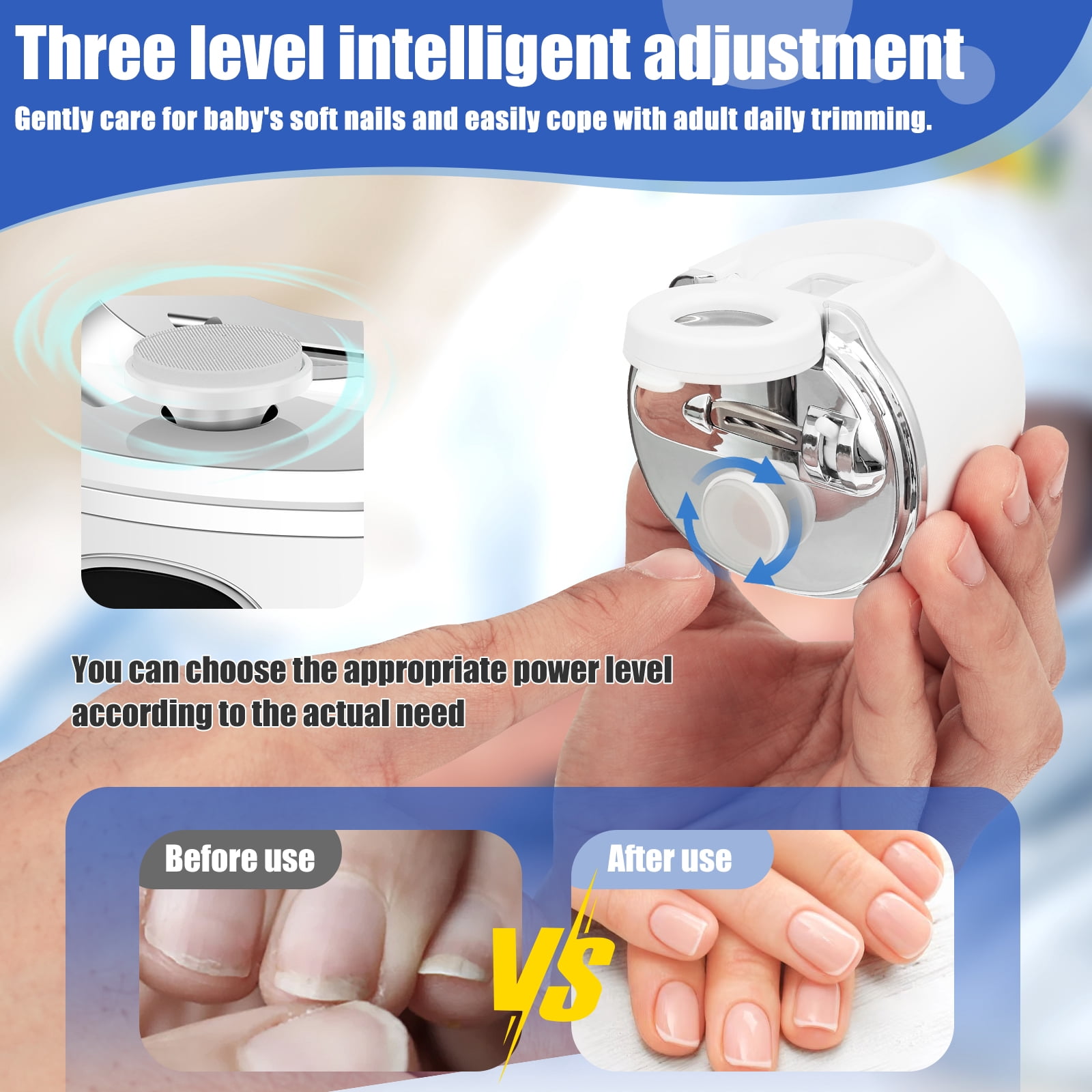HKJUNFEI Electric Nail Clippers with Dual Blade 3 Speed Adjustment Automatic Nail Clipper Humanized Using for Kids Adults Elderly