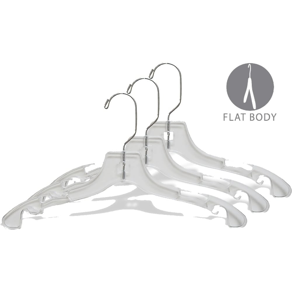 Clear Plastic Junior Top Hanger, Small 14 inch Space Saving Teen hangers with Notches and 360 Degree Chrome Swivel Hook (Set of 50) by International Hanger