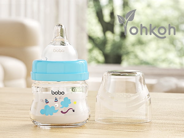 YOHKOH Glass Baby Bottles,Slow Flow,Newborn,Anti-Colic,0+ Months,Clear(Multicolour, 2.7oz)4 Pack