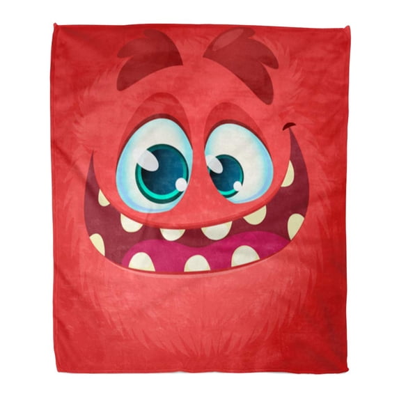 ASHLEIGH Flannel Throw Blanket Character Cartoon Monster Face Halloween Red Avatar Wide Smile Soft for Bed Sofa and Couch 58x80 Inches
