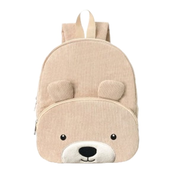 Bear Corduroy School Bag, Light Comfort Minimalist Backpack For Toddler Campus Carry And Mall Outings (F)