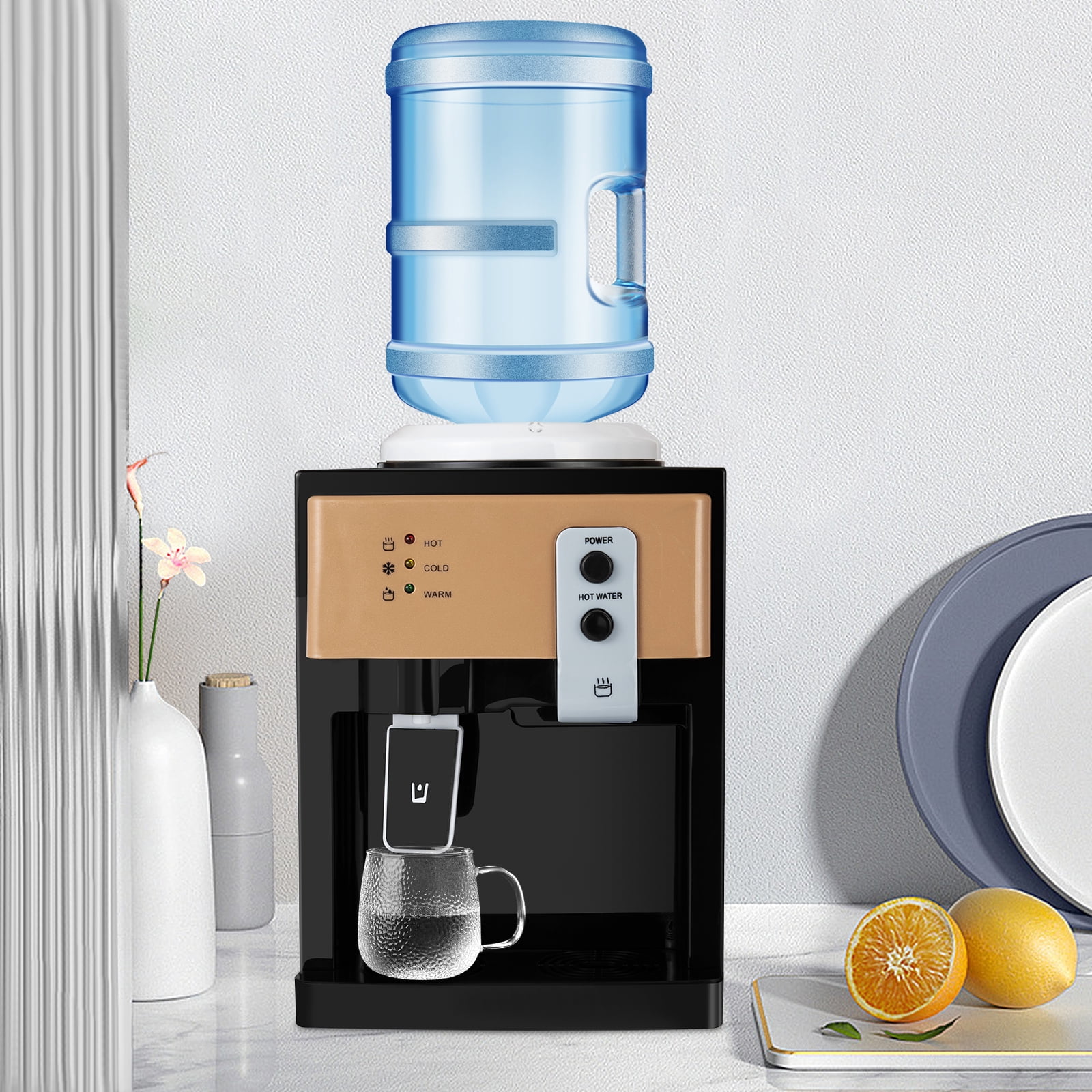 1 PCS  Water Dispenser Countertop Water Dispenser Top Loading Hot Cold Water Cooler Drinking Machine Champagne Gold and Black