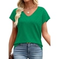 thumbnail image 3 of Suéter verde WIHOLL con cuello en V y manga corta, top casual, 3 of 5