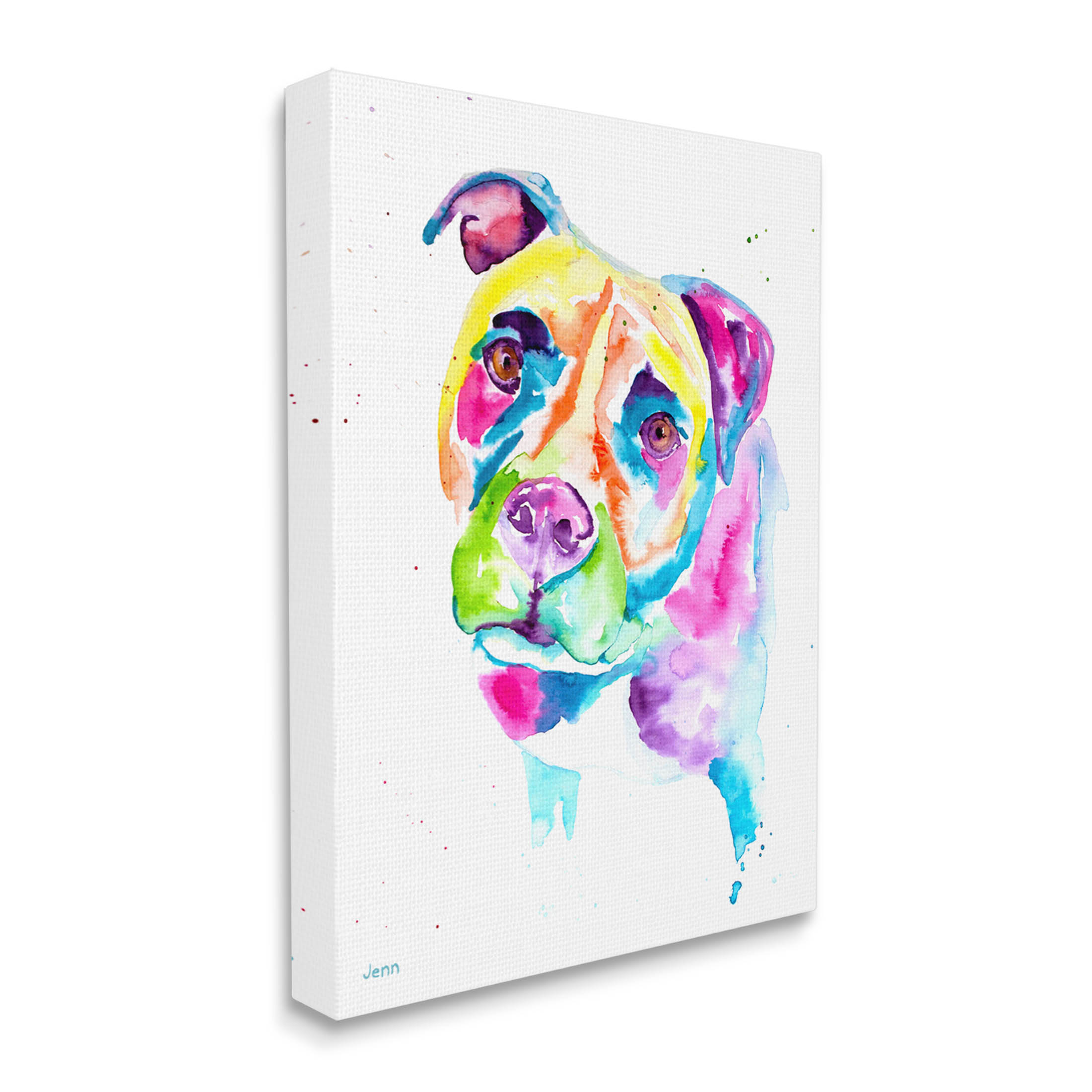 Pit Bull Casual Watercolor Style Animals & Insects Graphic Art Gallery Wrapped Canvas Print Wall Art