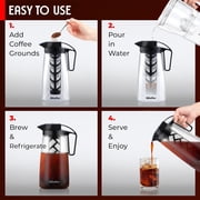 MÜELLERHOME Cold Brew Coffee Maker, 64 oz Tritan Fortified Pitcher, Pour Spout Handle Lid, Resilient & Leak-Proof for Iced Coffee Tea
