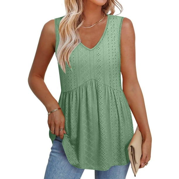 mfyjkho Tops Para Mujer, Camisola Fluida Con Cuello En V Y Sin Mangas Para Mujer Tops Y Blusas Para Mujer M