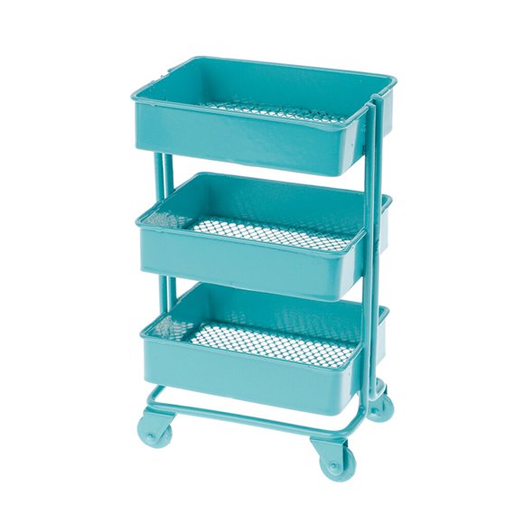 VONKY Chariot de Rangement Créatif à Trois Niveaux Cadre en Métal Imitation Étagère Jouets de Jeu pour Enfants Parents École Bleu