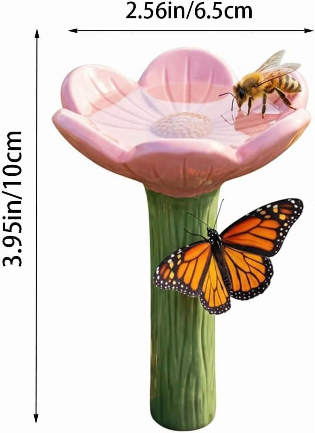 Flower-Shaped Ceramic Bee Watering Station, Hummingbird Feeder with Flower Design, Outdoor Pollinator Water Bowl with Textured Center, Bee Pollinator Feeder Drinking Cup with Stake Base(Blue)