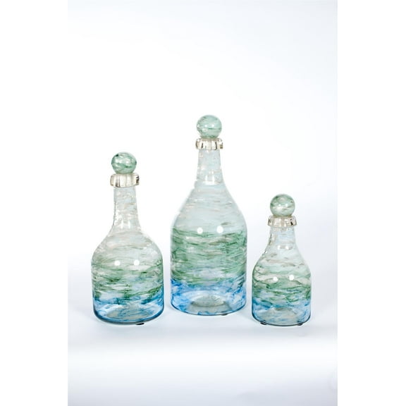 Ocean Finish Glass Bottles Set of 3-Coastal Decor