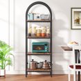 thumbnail image 7 of Finmind 4-Tier Industrial Bookshelf, 71" Arched Farmhouse Storage Shelves with Metal Frame for Bedroom, Living Room, Home Office, Brown, 7 of 7