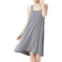 Previn Women's Plus Size Nightgown Cotton Sleeveless Night Dress Soft Stretch Knee Length Scoop Neck Comfy Midi Sleep Dress Backless Strappy Flowy Summer Sleepwear Grey Large