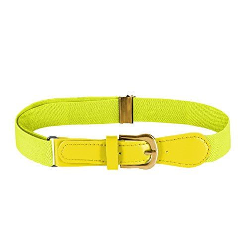 FIT RITE Kids Elastic Adjustable Belt with Leather Closure (Neon Yellow
