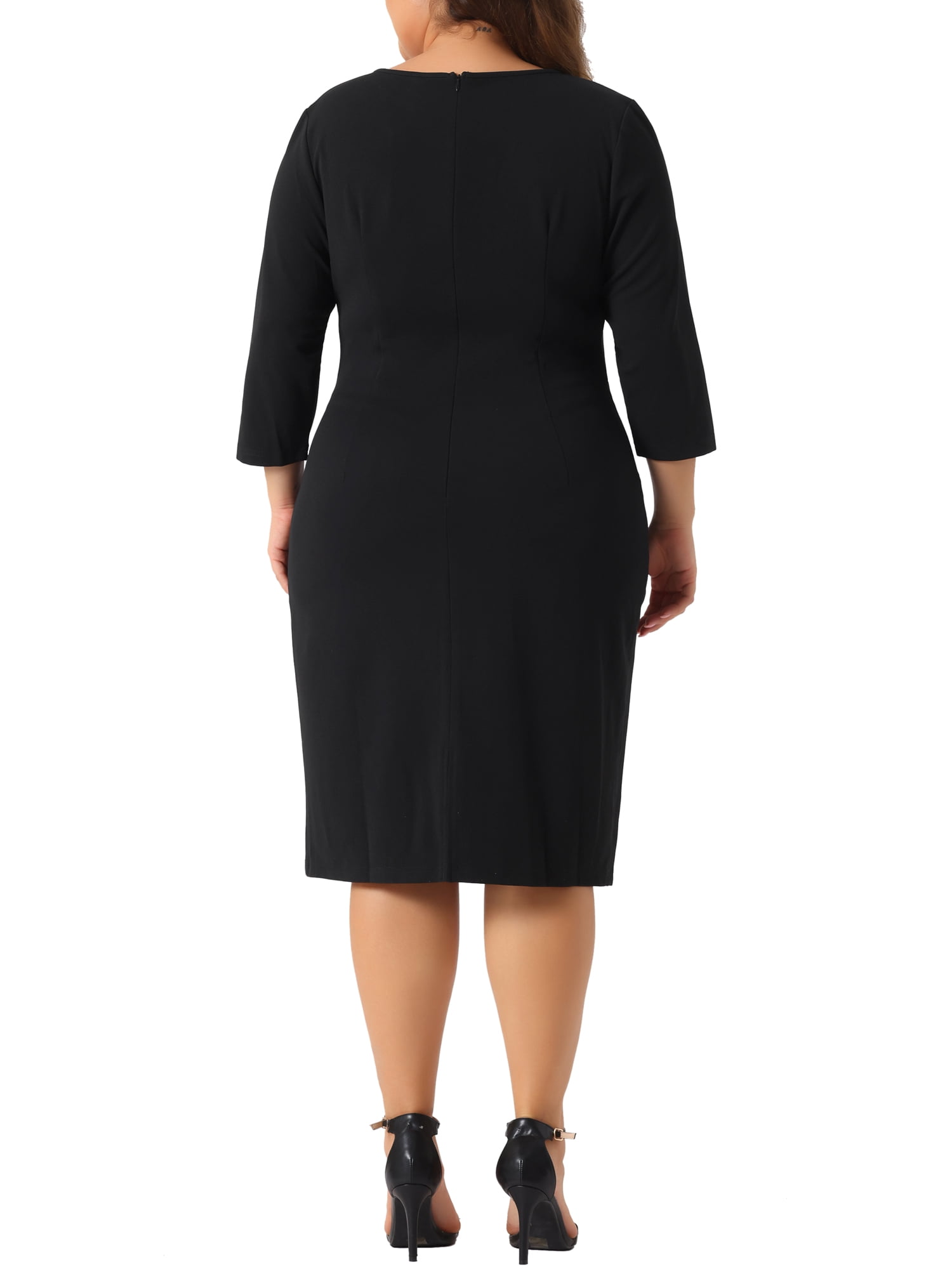 DARING DIVA Plus Size 3/4 Sleeve Crew Neck Cocktail Dress 2X Black