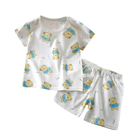 Hrsba Kids Summer 2 Piece Outfits Sets,Summer 2 Piece Outfits Clothes Short Sleeve Round Neck Toddler Summer Short Sleeve Round-Neck Blouses & Shirts Sets