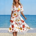 thumbnail image 6 of Women's Summer Dress Sexy V Neck Casual Wear To Work Dresses Short Sleeve Smocked Flared Flowy Beach Boho Midi Floral Dress,Orange L, 6 of 6