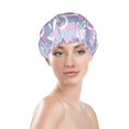 thumbnail image 3 of YFYANG Women's Double Waterproof Shower Cap, Purple Striped Flowers Reusable Hair Cap for All Hair Styles and Head Sizes, 3 of 9