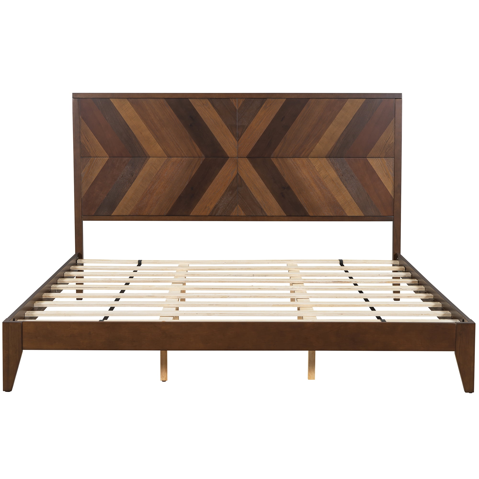 Euroco Mid-Century Wood Platform Bed, No Box Spring Needed, King, Walnut