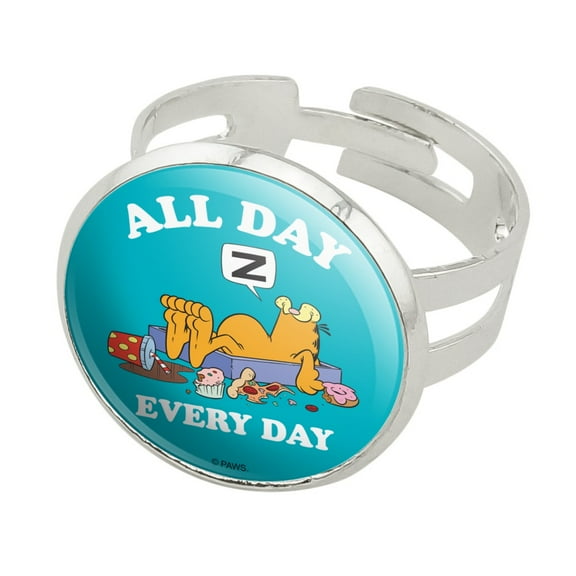 Garfield All Day Every Day Silver Plated Adjustable Novelty Ring