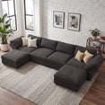 thumbnail image 4 of Marrber 153.4” Oversized Corduroy Modular Sofa U-Shaped Sectional Deep Couch with Reversible Large Storage Chaise for Living Room, Dark Grey, 4 of 11