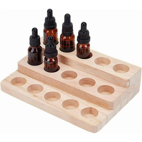 1Pc Wooden Essential Oils Storage Rack 3-Tier 15 Slots Pine Wood Nail Polish Display Holder Cosmetic Perfume Stand Aromatherapy Organizer for 5-20ml Bottles