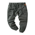 thumbnail image 1 of Men Solid Color Cargo Trousers  Loose Fit Drawstring Waist Long Pants, 1 of 4