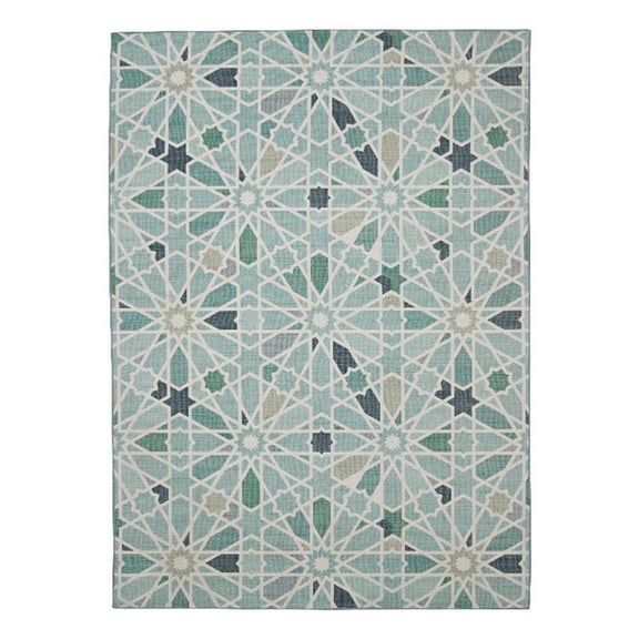 Linon Indoor Outdoor Machine Washable Baffin Area 5'x7' Rug in Green and Ivory