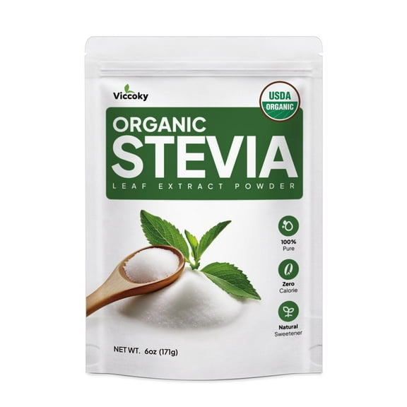 Viccoky Organic Stevia Powder 6oz (171g), Pure Stevia Extract Powder, Sugar-Free & 0 Calories, No Additives, Sugar Substitute, Natural Sweetener