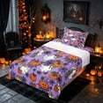thumbnail image 3 of Homewish Halloween Ghost Pumpkin Twin Sheets, Spider Web Bedding, Purple Orange Black, 3pcs (1 Flat Sheet, 1 Fitted Sheet and 1 Pillowcase), 3 of 6