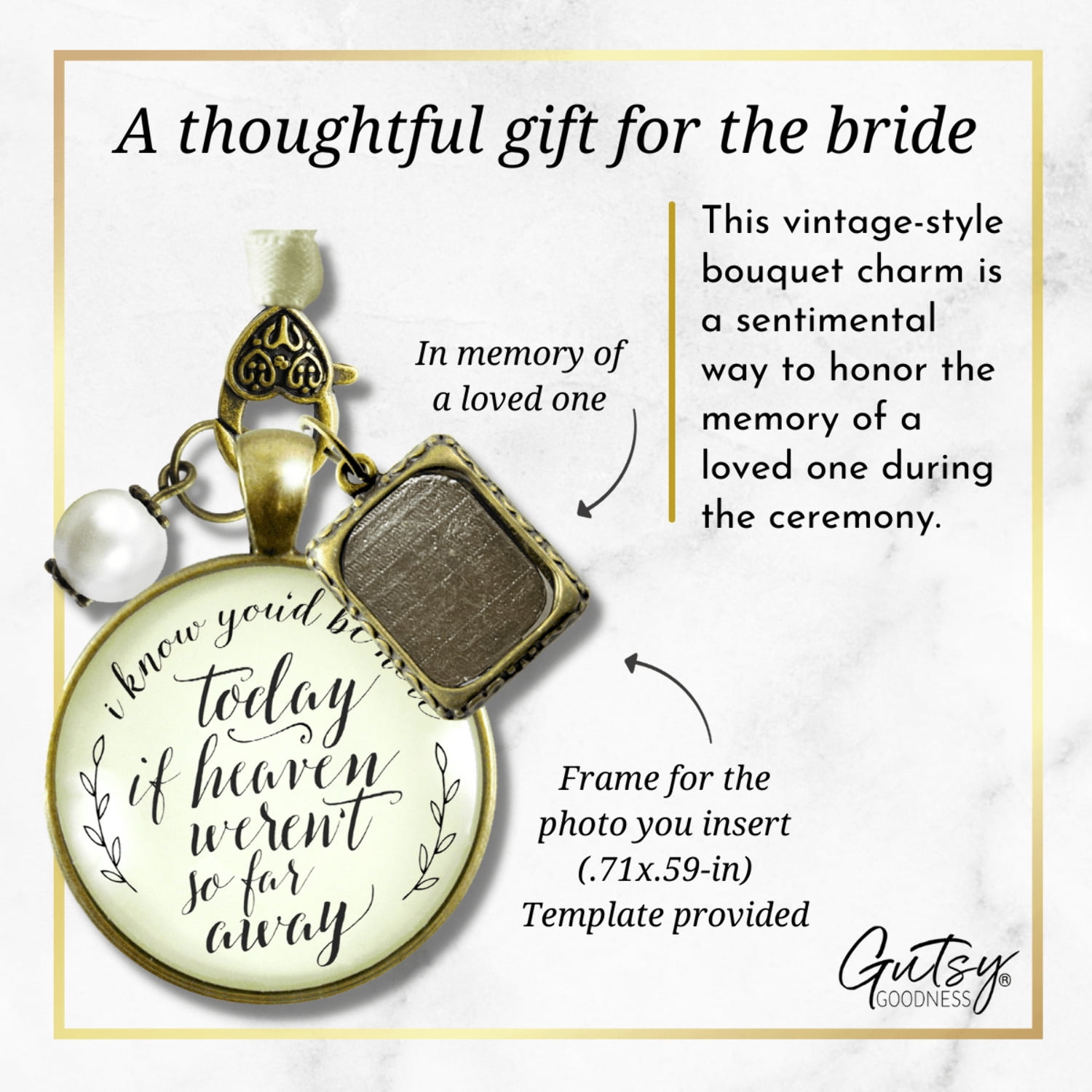 Wedding Bouquet Memorial Charm I Know You'd Be Here Heaven Bronze Memory Photo Jewel