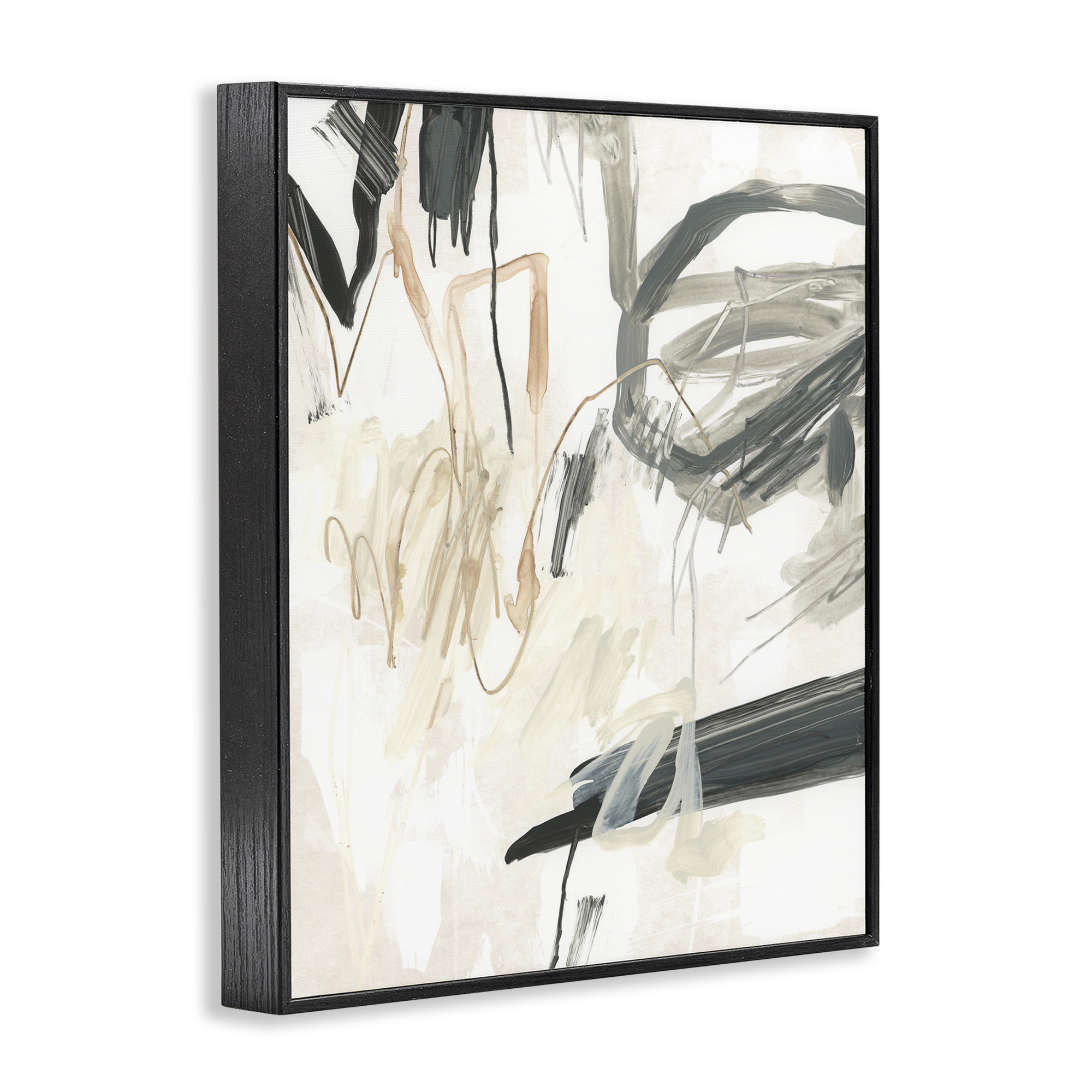 Stupell Industries Scribbled Abstract on Beige Abstract Painting Black Framed Art Print Wall Art, 24 x 30