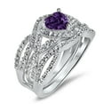 thumbnail image 5 of LaRaso Co Purple February Birthstone Heart Sterling Silver Wedding Engagement Ring Guard Wrap Set for Women Size 5, 5 of 6
