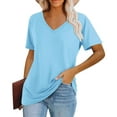 thumbnail image 2 of Womens Tops Women's Fashion V-Neck Classic Loose Solid Color Casual Short Sleeve T-Shirt, 2 of 6
