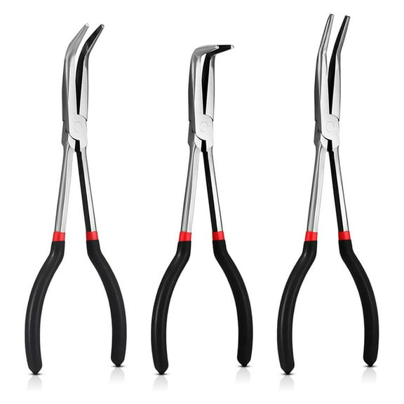 3Pcs 11 Inch Needle Nose Pliers Set 25° Bent Nose Pliers 45° Bent Nose Pliers 90° Bent Nose Pliers for Hardware Bending